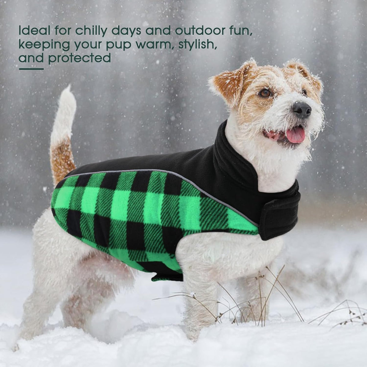 Kuoser Dog Winter Coat, Reversible Waterproof Dog Jacket with Reflective Strip, Warm Dogs Fleece Vest Adjustable Doggy Cold Weather Clothes Plaid Christmas Outfit Pet Apparel for Large Dogs, Green L