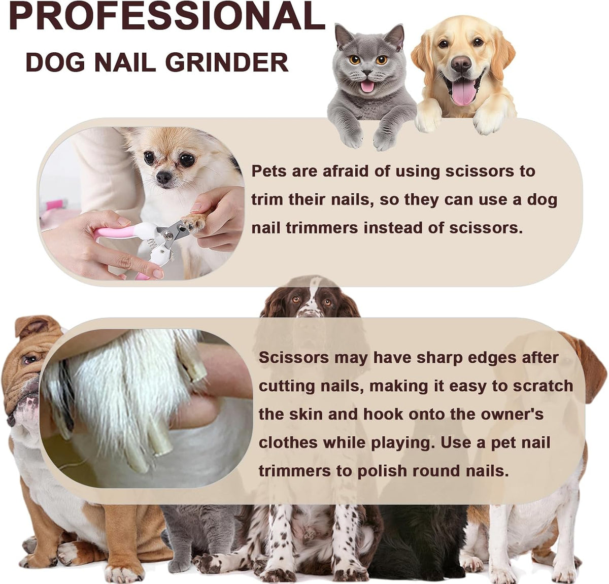 Upgraded Quiet Electric Dog Nail Grinder for Hard/Thick Pet Nails