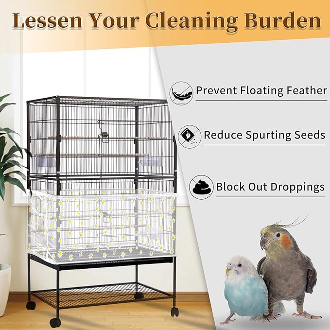 Daoeny Large Bird Cage Cover, Bird Cage Seed Catcher, Adjustable Soft Nylon - Image 2