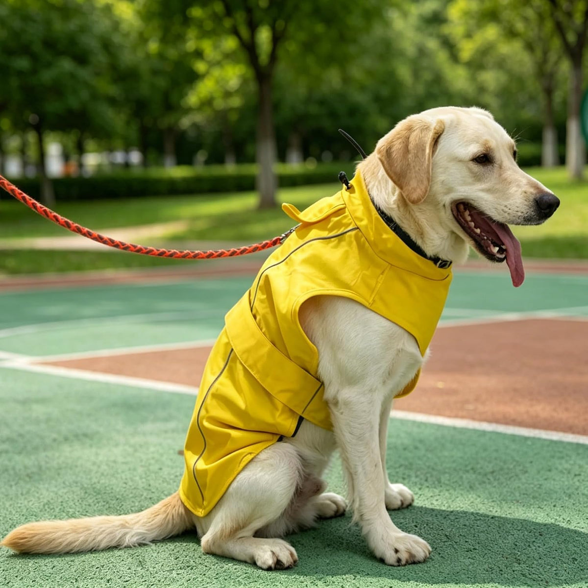 Waterproof Dog Raincoat, Adjustable Lightweight Dog Rain Jacket with Reflective Strip Leash Hole for Small Medium Large Dogs (Yellow, Medium(13-22lb))