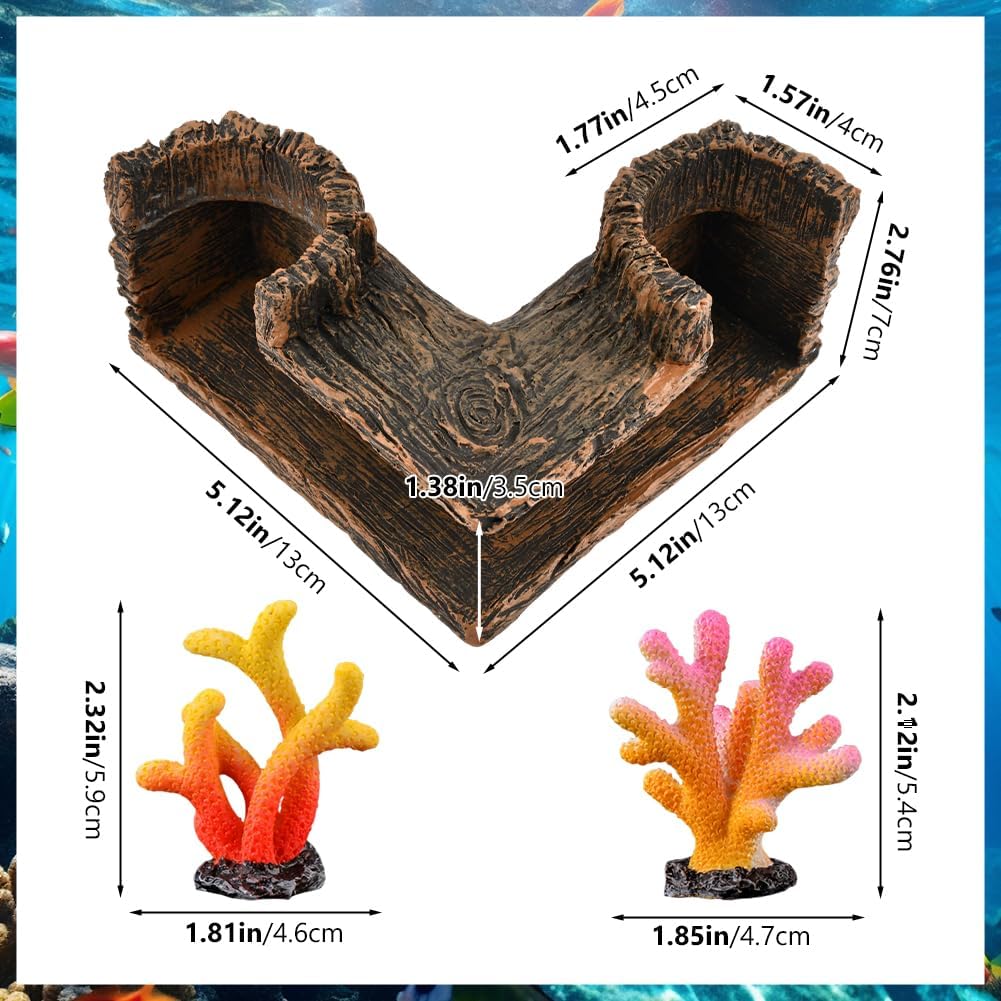 Aquarium Underground Corner Cave with 2 Simulated Resin Coral for Corners