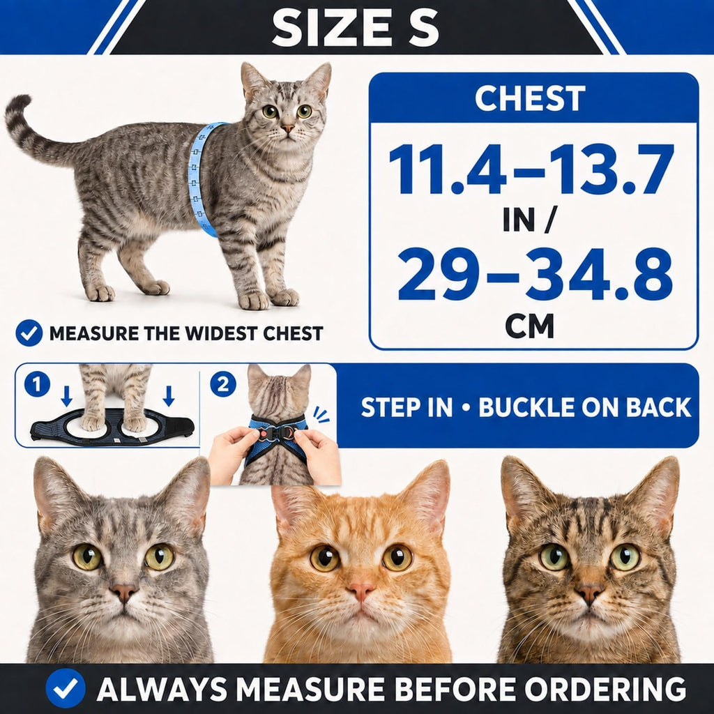 Cat Harness and Leash for Walking Escape Proof, Adjustable Kitten Vest Harness Reflective Soft Mesh Puppy Harness for Outdoor, Comfort Fit, Easy to Control (Blue, S)