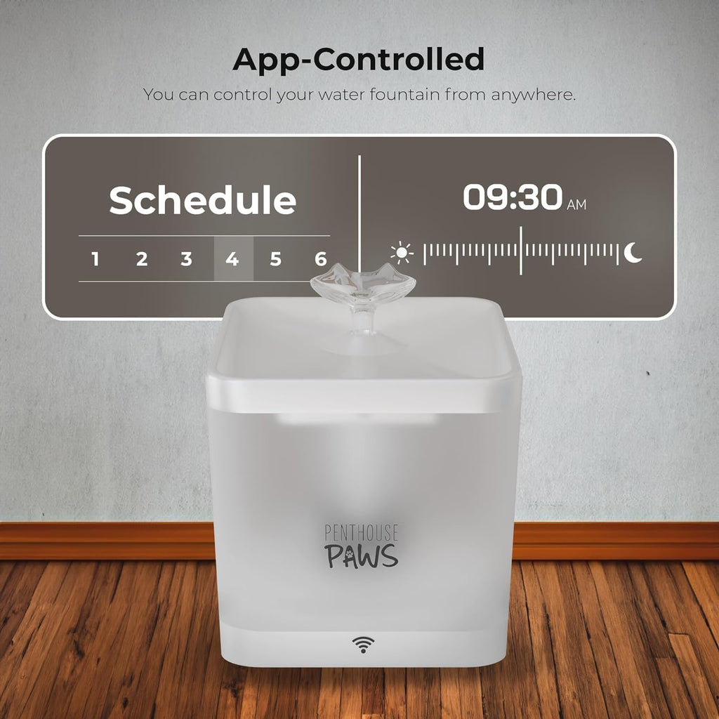 Penthouse Paws Smart Cat Water Fountain, App-Controlled, 2.2L, White