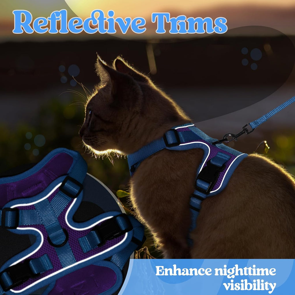 rabbitgoo Cat Harness and Leash Set, Escape Proof, Purple & Blue