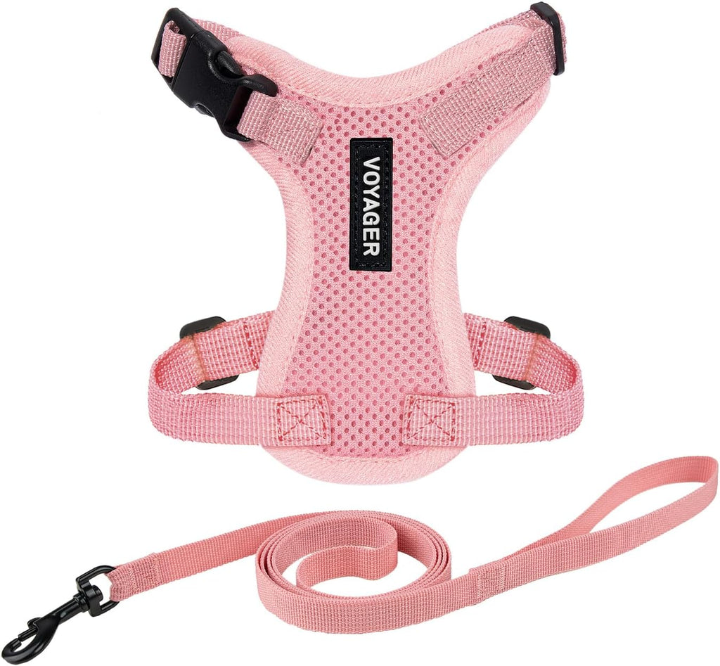 Voyager Step-in Lock Adjustable Cat Harness w. Cat Leash Combo Set with Neoprene Handle 5ft - Supports Small, Medium and Large Breed Cats by Best Pet Supplies - Pink, S (Pack of 2)