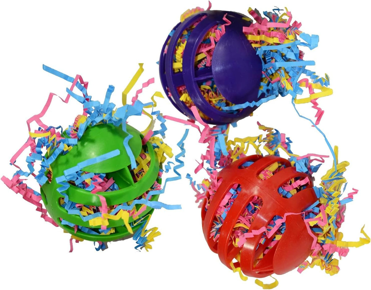Super Bird Creations SB760 Waffle Ball Stuffers Toy, Colorful Bird Toys with Crinkle Shred, Satisfies Pulling & Preening, Relieves Boredom, Ideal Foraging Toys for Parrots, Medium/Large Birds Set of 3