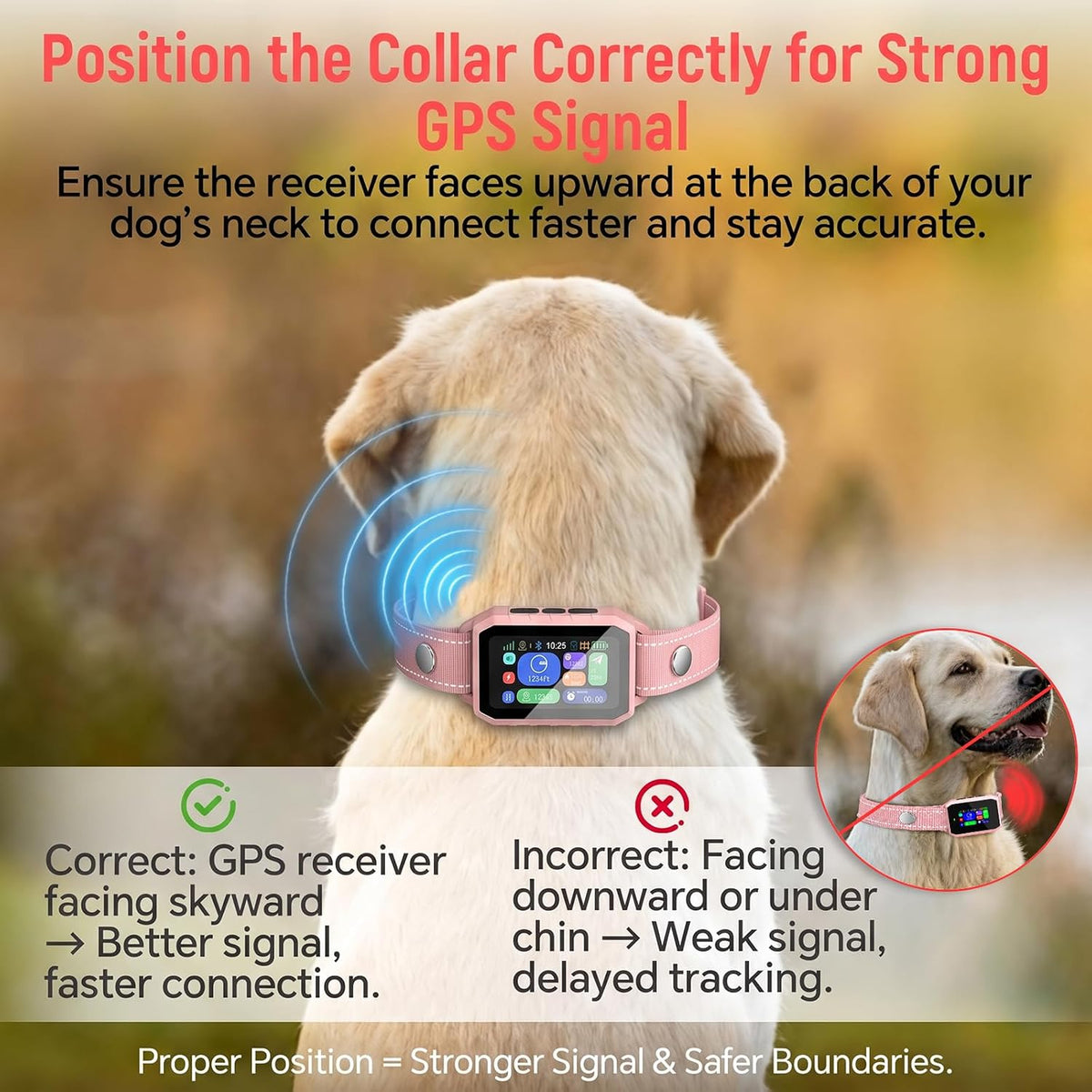 GPS Wireless Dog Fence with Remote Training Collar, Free App Control, Custom Polygon Boundary, No Monthly Subscription, Virtual Fence for Dogs 10-120 lbs, Pink