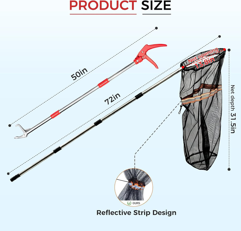 Snake Grabber Tool，50'' Folding Snake Grabber Tongs, 72'' Detachable Stainless Steel Snake Catching Net, Corrosion Resistance High Load Capacity Easy to Clean Maintain for Outdoor Snake Catching