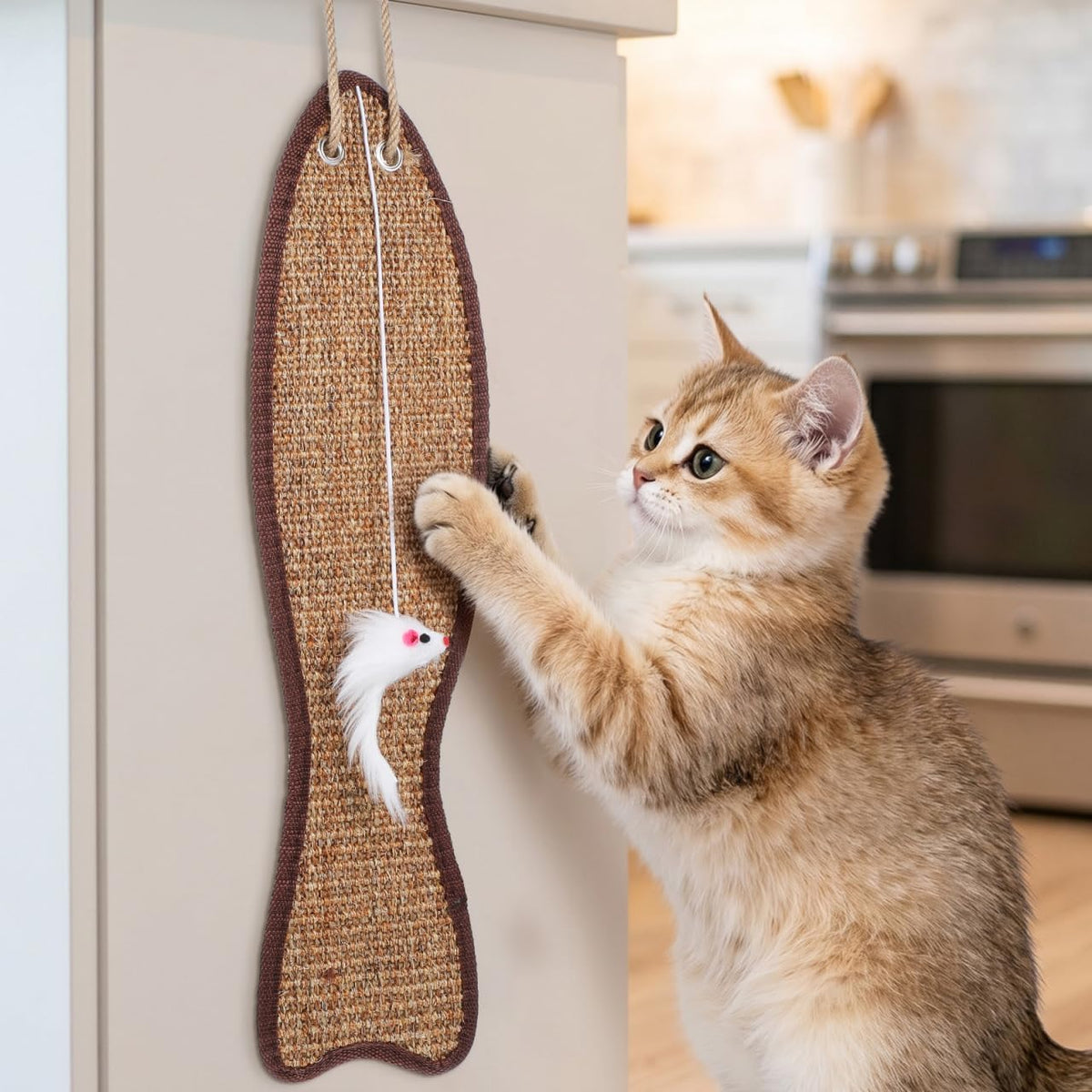 SEWACC Fish Shaped Cat Scratching Mat Sisal Protective Hanging Pad for Door or Wall Handwoven Cat Scratch Pad for Claw Care Furniture Protection Pet Play 20.86 X 5.23 X 1.18 in