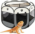 Bearded Dragon Playpen, Foldable Portable Reptile Exercise Pen with Breathable Mesh Top, Indoor Outdoor Small Animal Cage Habitat for Lizard, Bearded Dragon, Hamster, Guinea Pig, Puppy Kitten