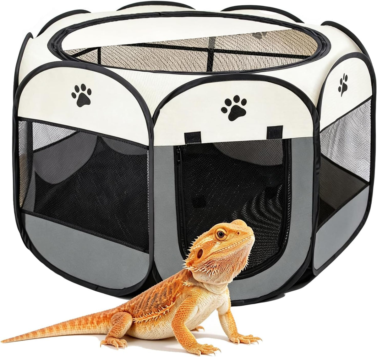 Bearded Dragon Playpen, Foldable Portable Reptile Exercise Pen with Breathable Mesh Top, Indoor Outdoor Small Animal Cage Habitat for Lizard, Bearded Dragon, Hamster, Guinea Pig, Puppy Kitten