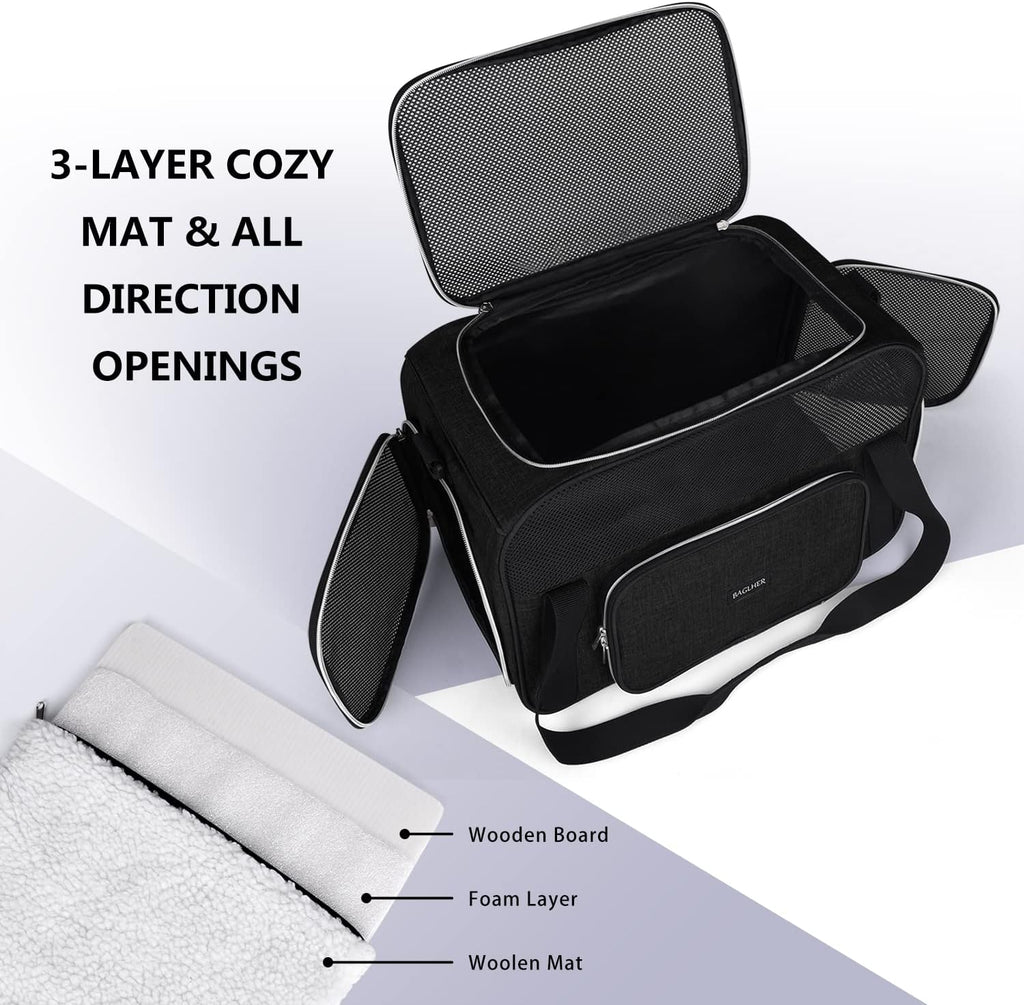 BAGLHER Pet Carrier for Cats & Small Dogs, Soft Sided Airline Approved Travel Carrier, Collapsible