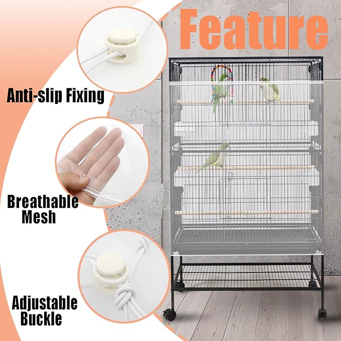 Bird Cage Seed Catcher, Large Birdcage Net Cover, Bird Cage Accessories - Image 4