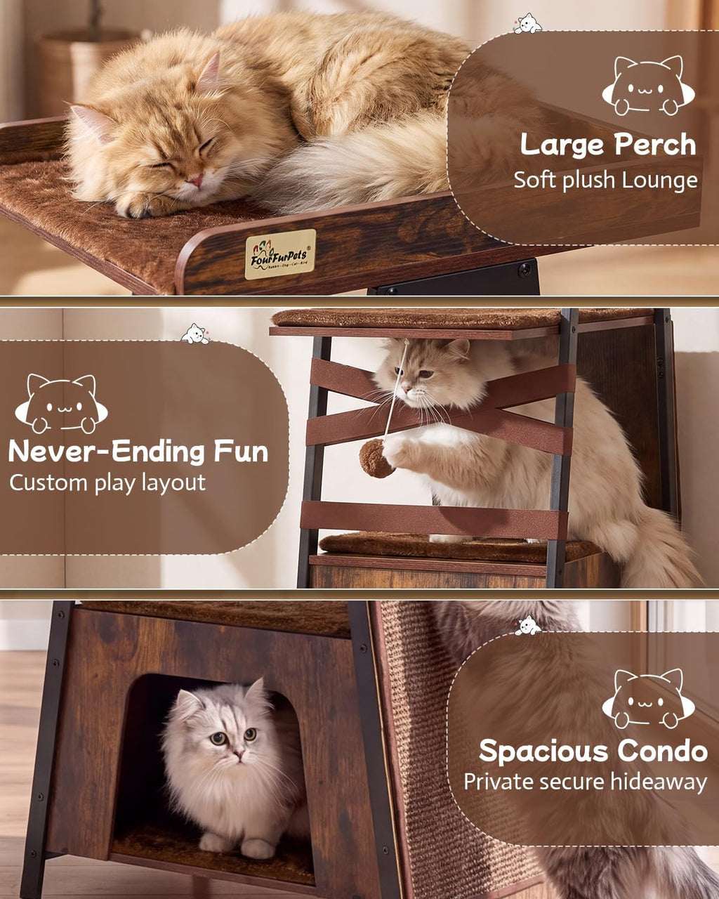 71" Modern Cat Tree for Large Adult Cats, Staggered Platforms