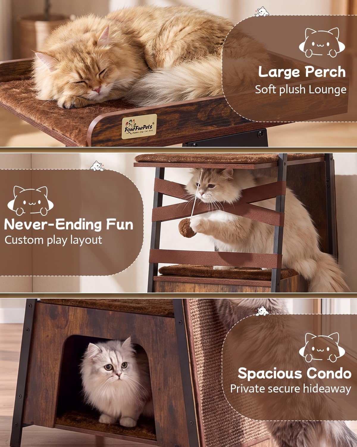 71" Modern Cat Tree for Large Adult Cats, Staggered Platforms