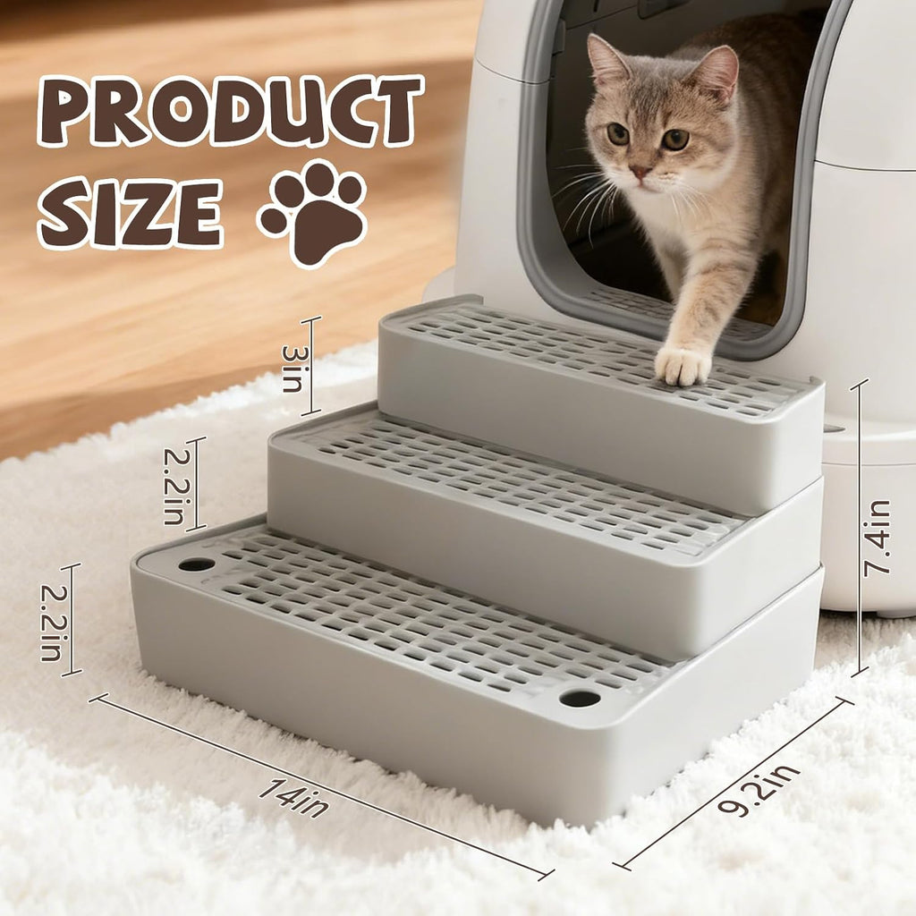 Adjustable 3-Step Cat Ramp for Litter Box, Litter Trapper, Grey