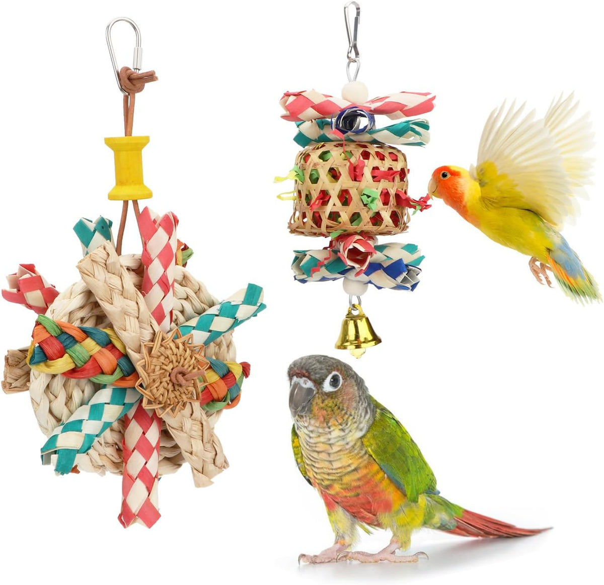 Hypeety Bird Foraging Toys Natural Seagrass Woven Hanging Shredder for Cage