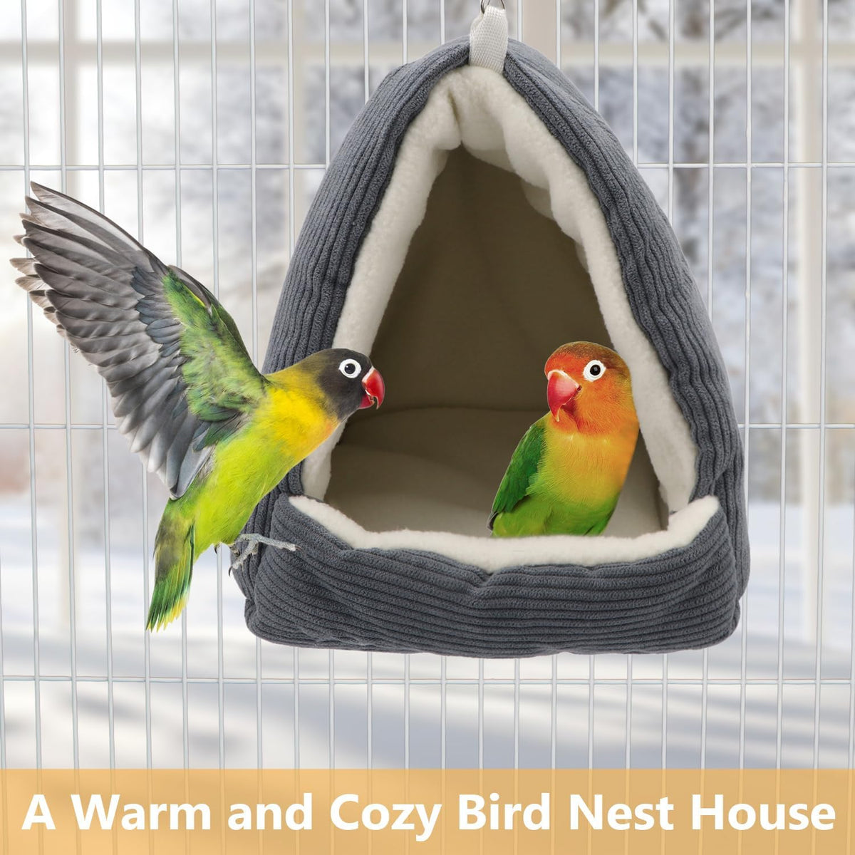 Winter Warm Bird Bed House for Cage, Hanging Hammock, Gray