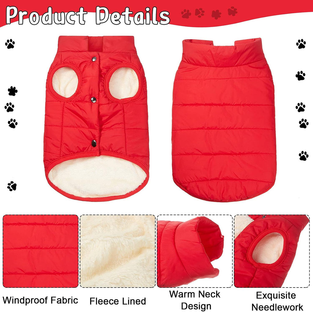 Syhood 2 Pcs Dog Jacket Fleece Lined Windproof Winter Coat, Navy,Red, L