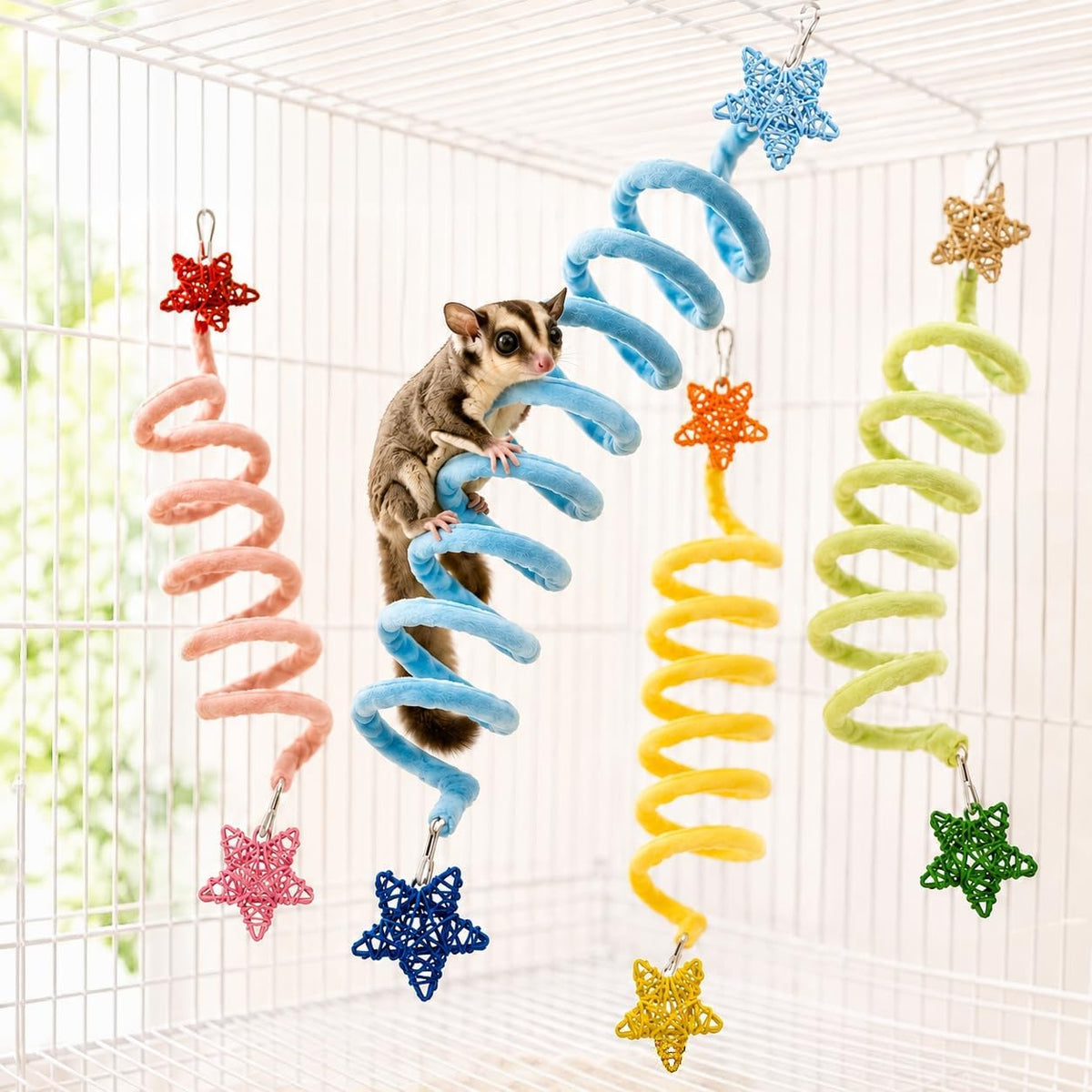 4-Pack Sugar Glider Climbing Toys, Elastic Spiral Cage Ropes