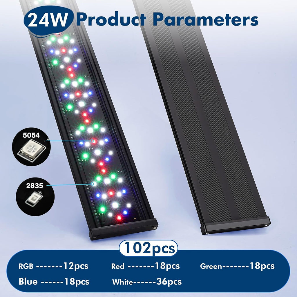 hygger Auto On Off Aquarium LED Light, 4 Mode Lighting Full Spectrum Fish Tank Light 24/7 Timer Colorful Fish/Sun/Nightlight/WRGB Cycle for Freshwater