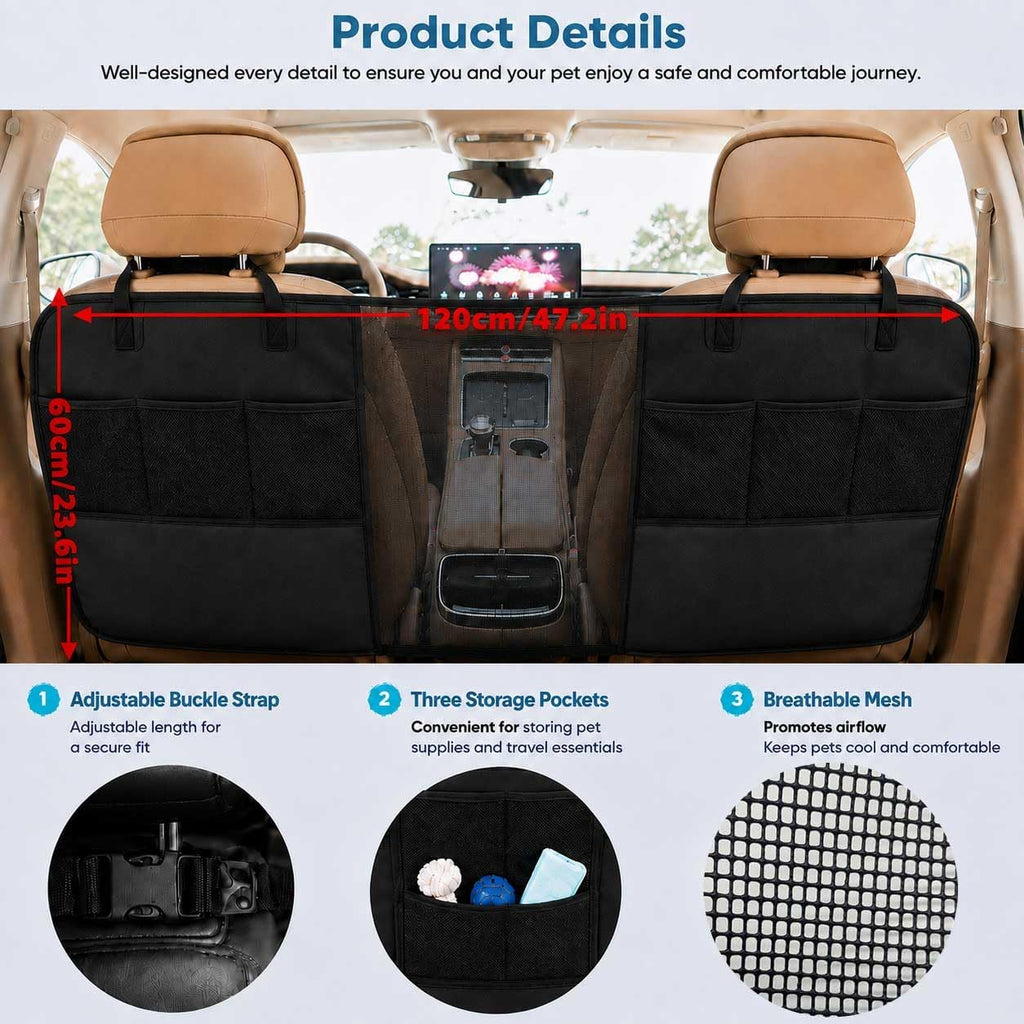 Dog Car Barrier Set with Organizer,Car Divider Net Include Pet Seat Belt