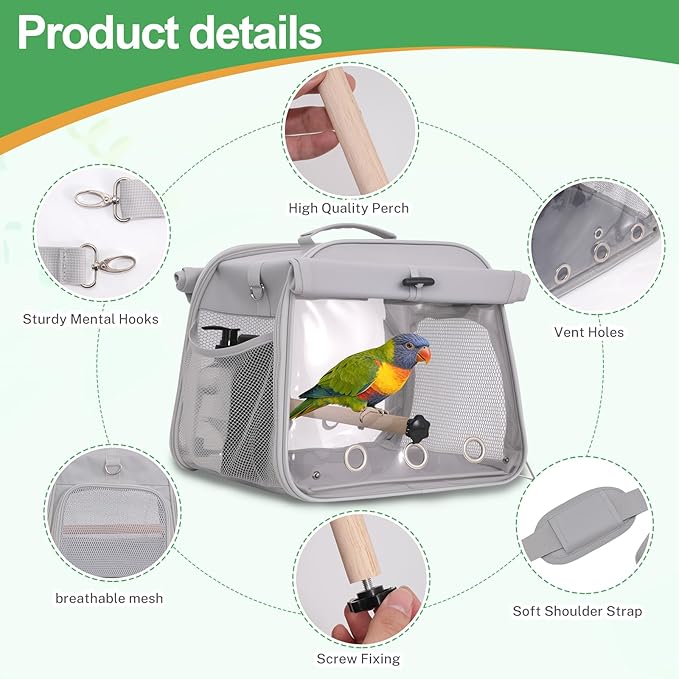Portable Small Bird Travel Cage Carrier, Parrot Parakeet Cockatiels Bird Travel - Image 2