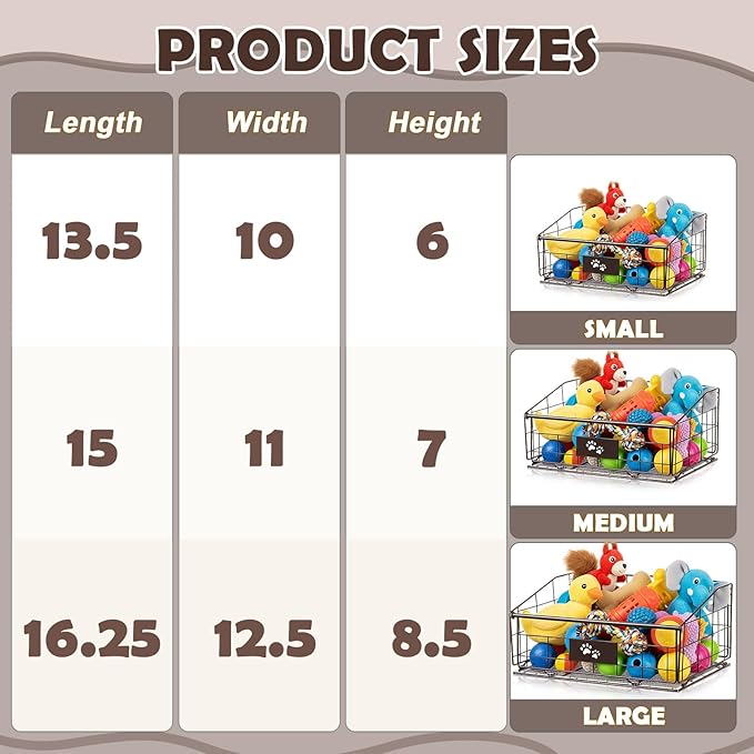 Mimorou 3 Pack Metal Dog Toy Baskets Multi-sized Foldable Dog Toy Bins Box - Image 2