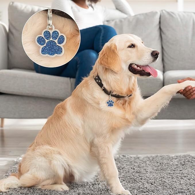 Paw Shape Dog ID Tag Stainless Steel Custom Laser Engraved, Cute Bling Glitter - Image 7