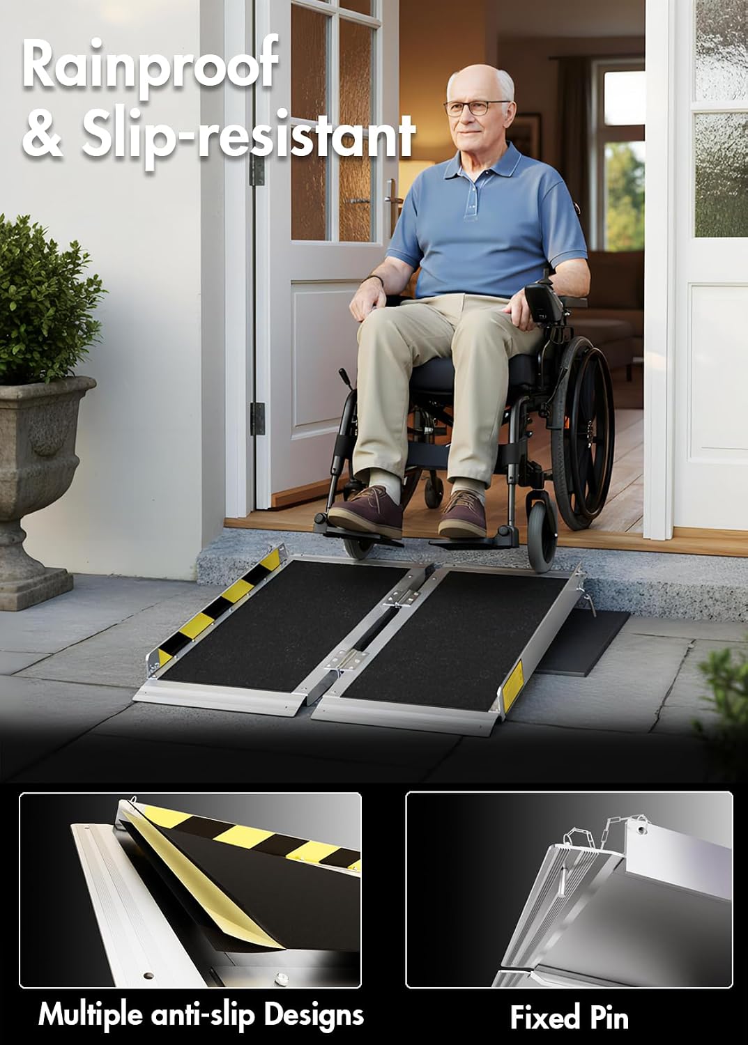 2FT Portable Wheelchair Ramp for Home Steps, Non-Skid Aluminum Ramp