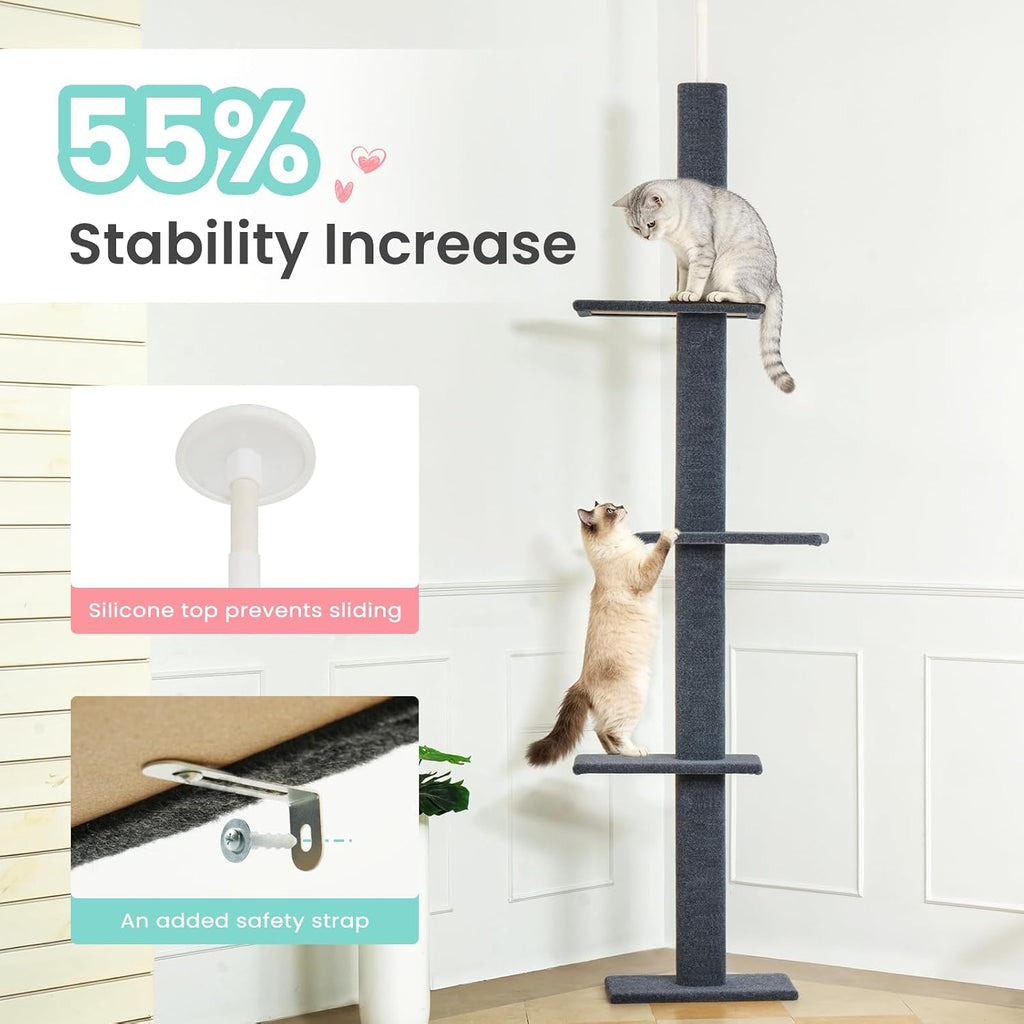 Max & Marlow 95-108" Floor to Ceiling Cat Tree for Indoor Cats, Dark Grey