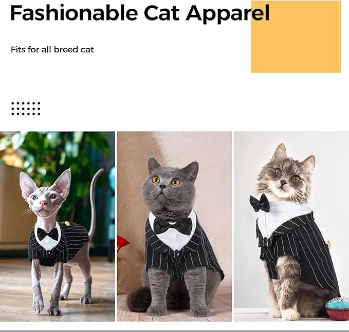 DENTRUN Cat Tuxedo Outfit, Sphynx Cat Costume Formal Suit - Image 4