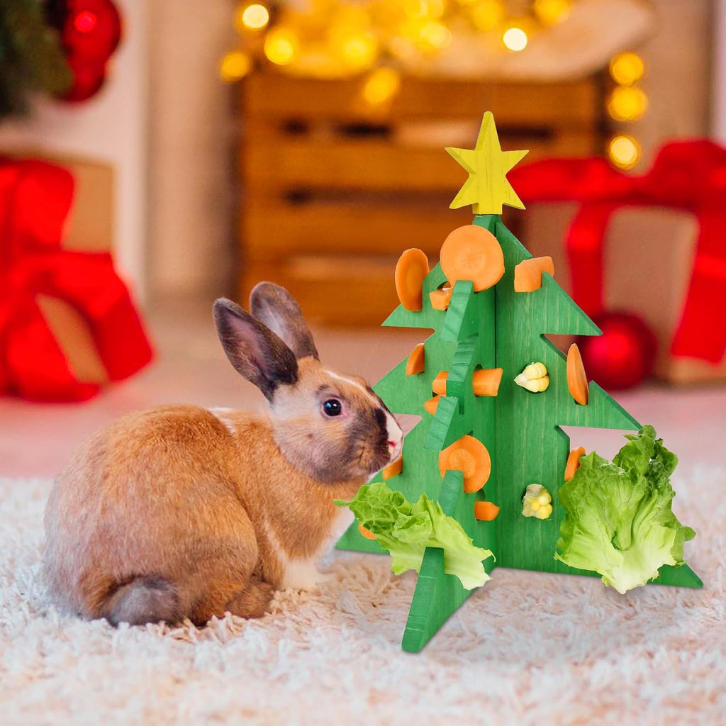 Rabbit Foraging Puzzle Toy - Christmas Tree Guinea Pig Bunny Hamster Vegetable Hay Feeder