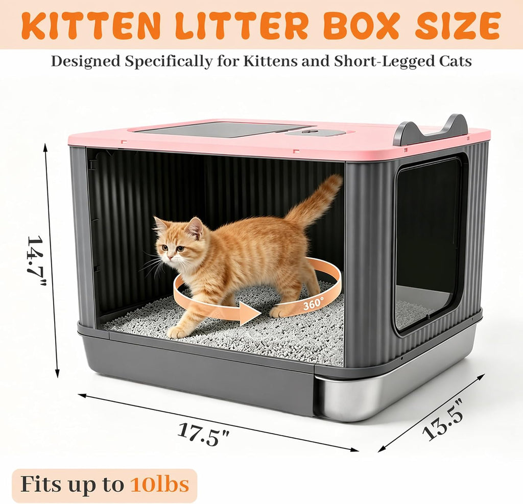 Stainless Steel Cat Litter Box Enclosed, Small, Dual Entry, Pull-Out Tray