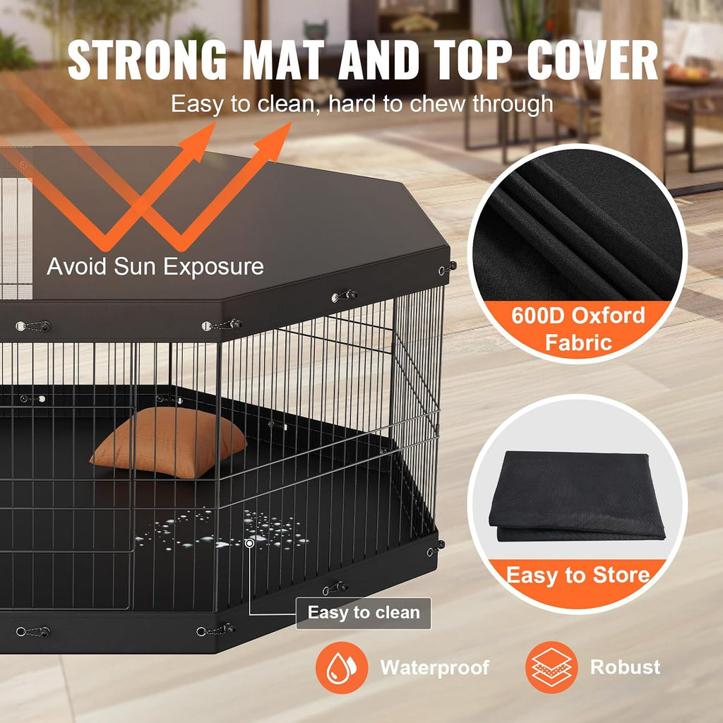 VEVOR 24" Dog Playpen, 8-Panel Foldable Metal Pet Pen with Top Cover & Pad