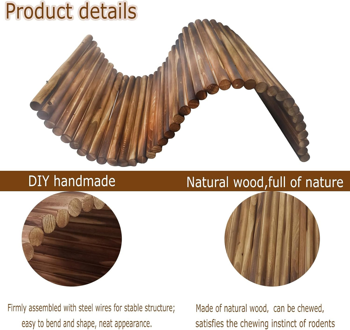 Guinea Pig Wooden Bridge Ladder（15.8 x 7.9 in）, Wooden Flexible Hideout - Extra Large Wooden Rabbit Climbing Tunnel Hideaway for Bunny Guinea Pig Chinchillas Hedgehogs and Other Rodents