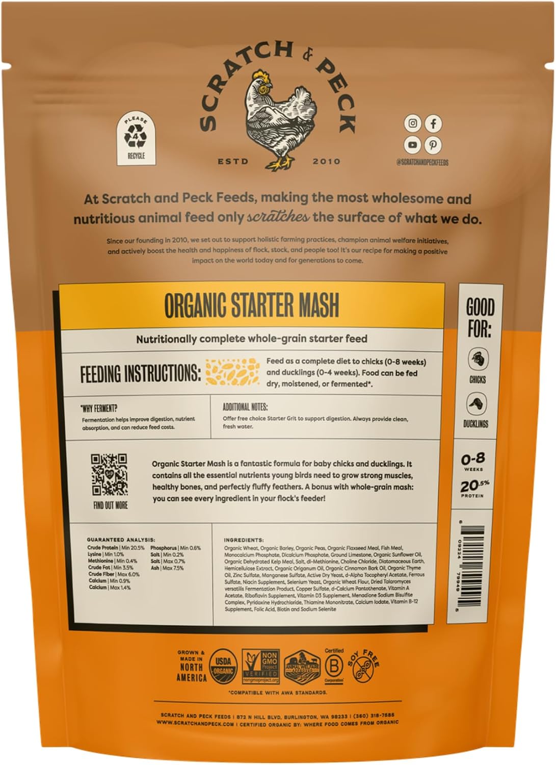 Scratch and Peck Feeds | Starter Mash for Chickens & Ducks | 10 lb Pouch