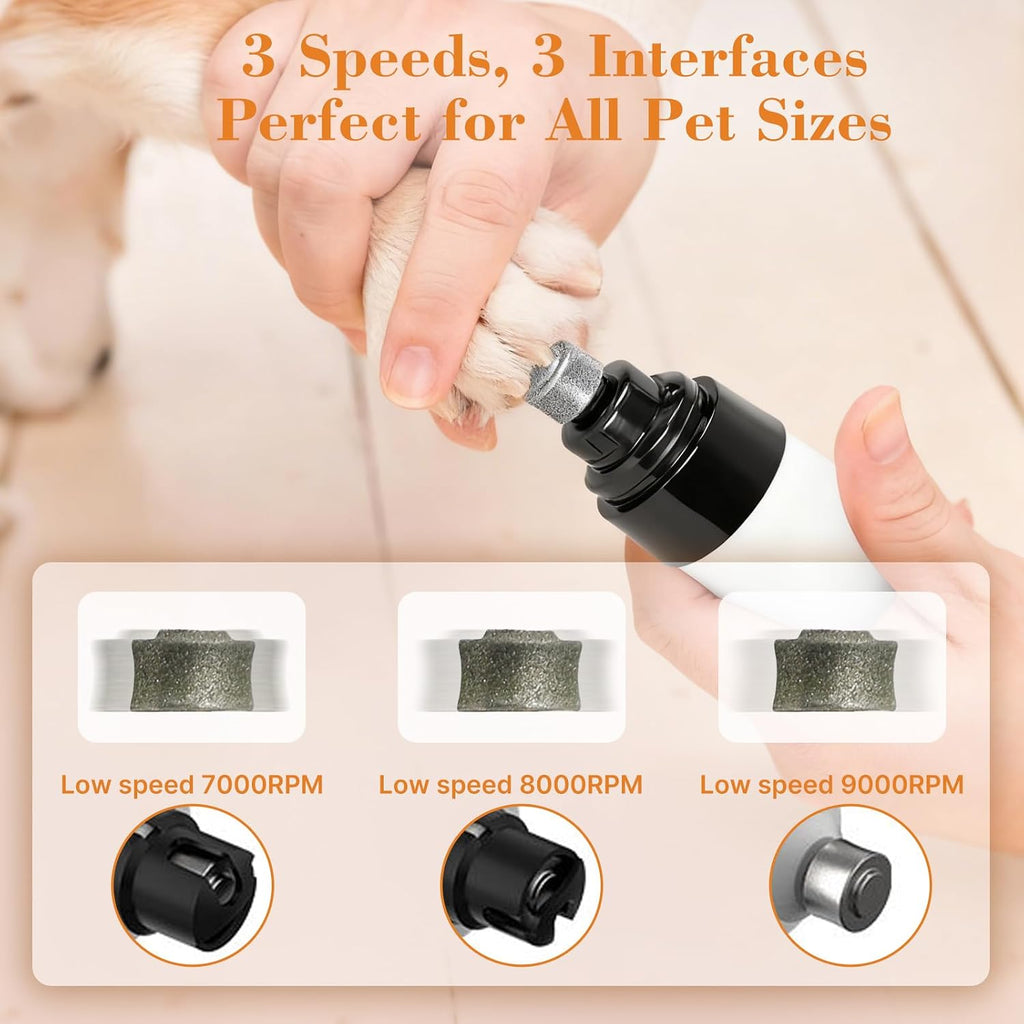 ahansi Dog Nail Grinder, 2026 Upgrade Quiet Dog Nail Grinder Cordless with LED Light & 3 Speeds, Quick USB Rechargeable Dog Nail Trimmer for Thick and Long Nails (1pc+2 Heads)