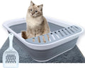 Collapsible Small Cat Litter Box,Open Top Cats Litter Pan with Scoop Waterproof & Foldable Kitten Potty Toilet Anti-Splashing Low Entry Kitty Travel Litter Tray Semi-Enclosed Easy Clean(Gray)