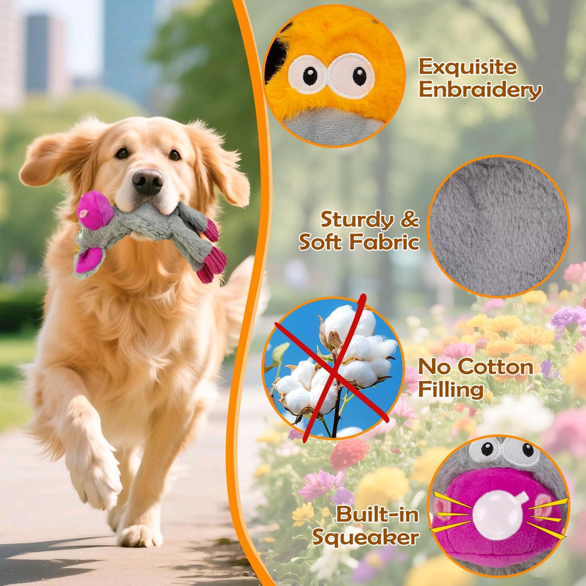 2 Pack No Stuffing Dog Toys,Squeaky Crinkle Stuffless Dog Chew Toys