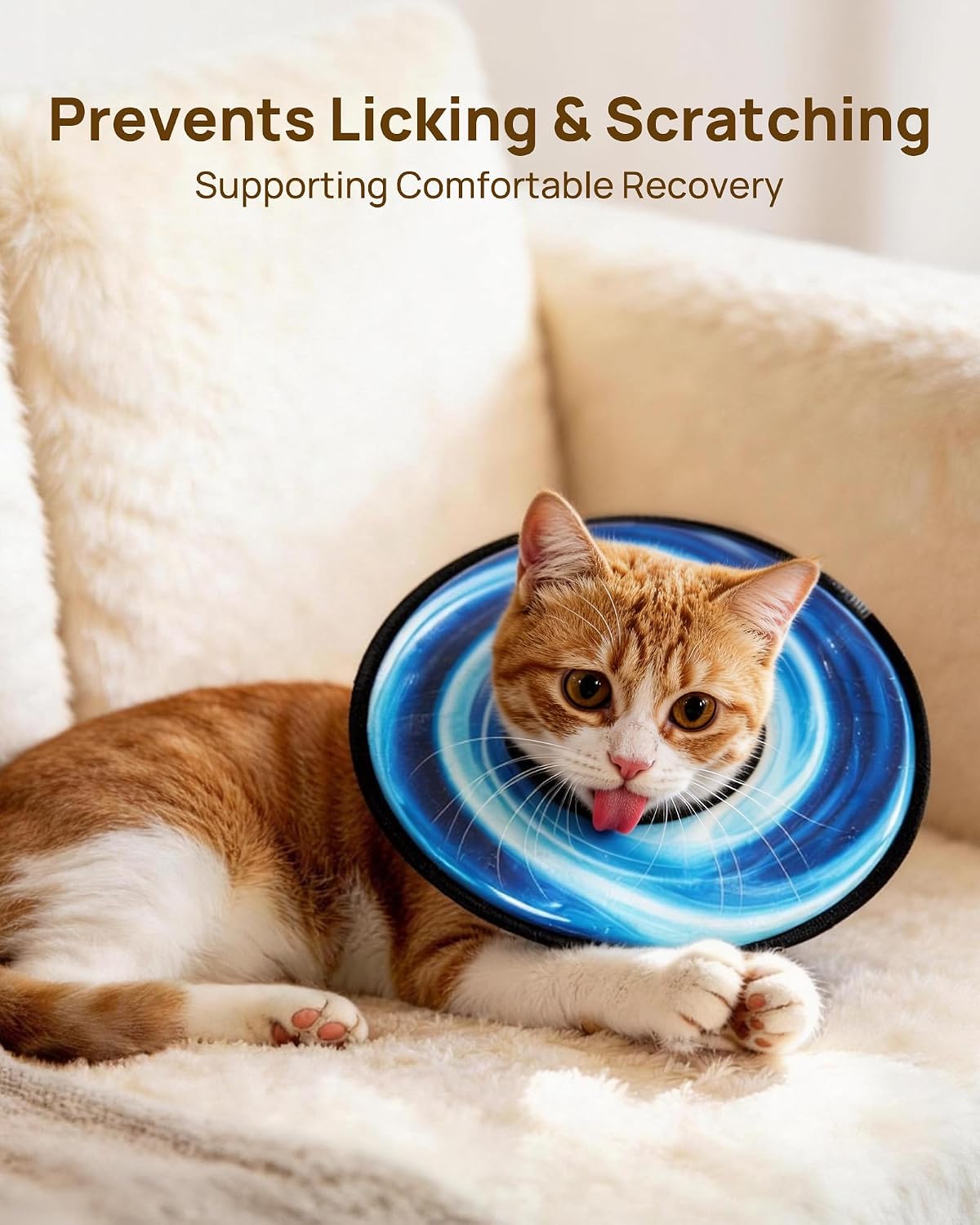 PetThem Soft Cat Cone Collar, Adjustable Cat Recovery Collar, After Surgery Protection, Waterproof & Easy to Clean, Lightweight Elizabethan Collar for Cats and Small Dogs (Astral Depth, S)