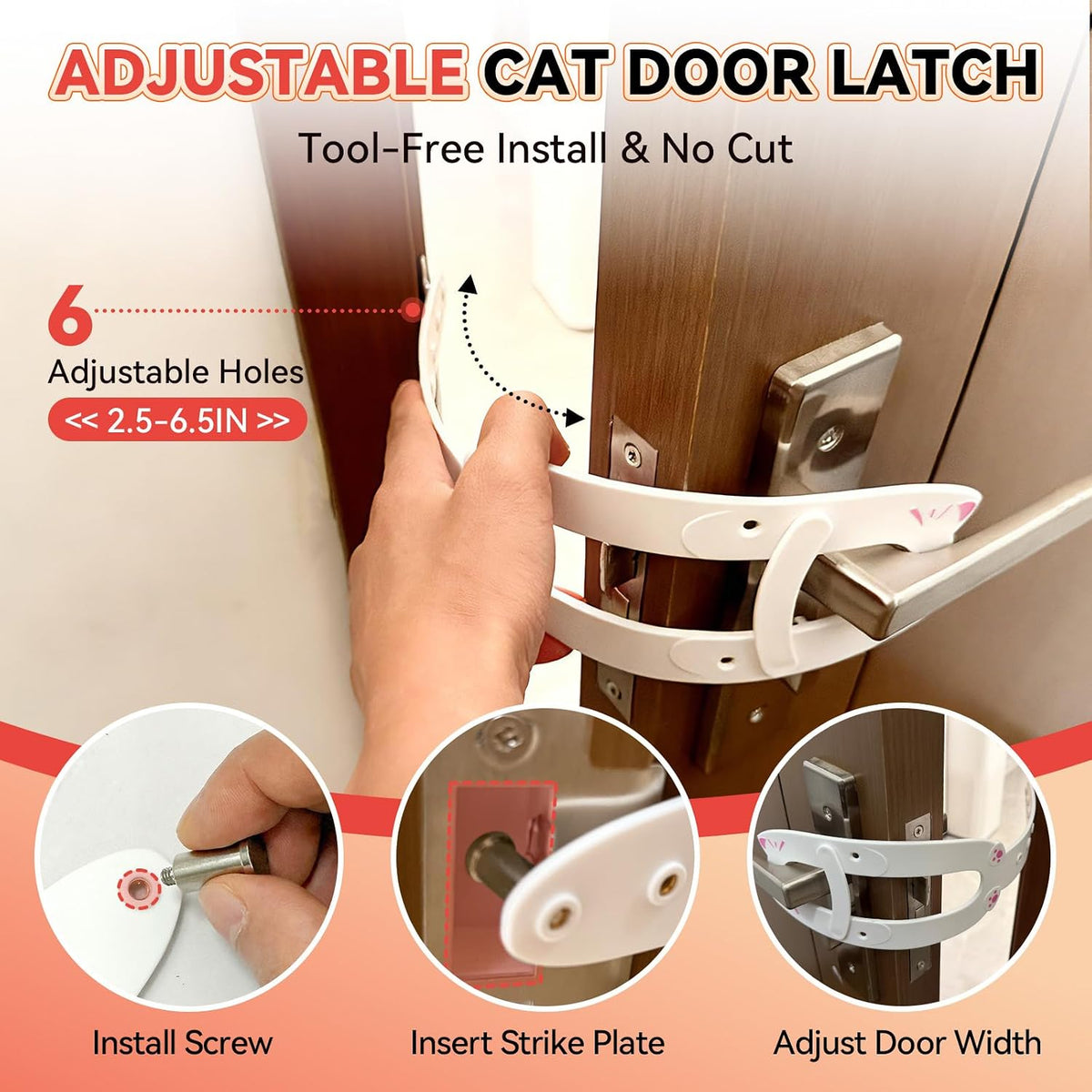 TGIOW Cat Door Latch with Stabilizer, Keep Door Open 2.5-6.5", 4Pcs, White