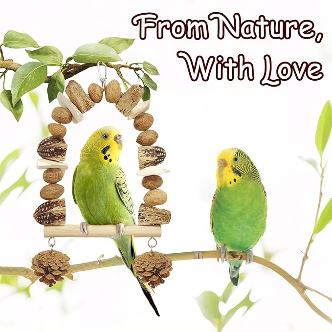Nut Perch Stand with Interchangeable Materials – Natural, Safe Bird Playset - Image 2
