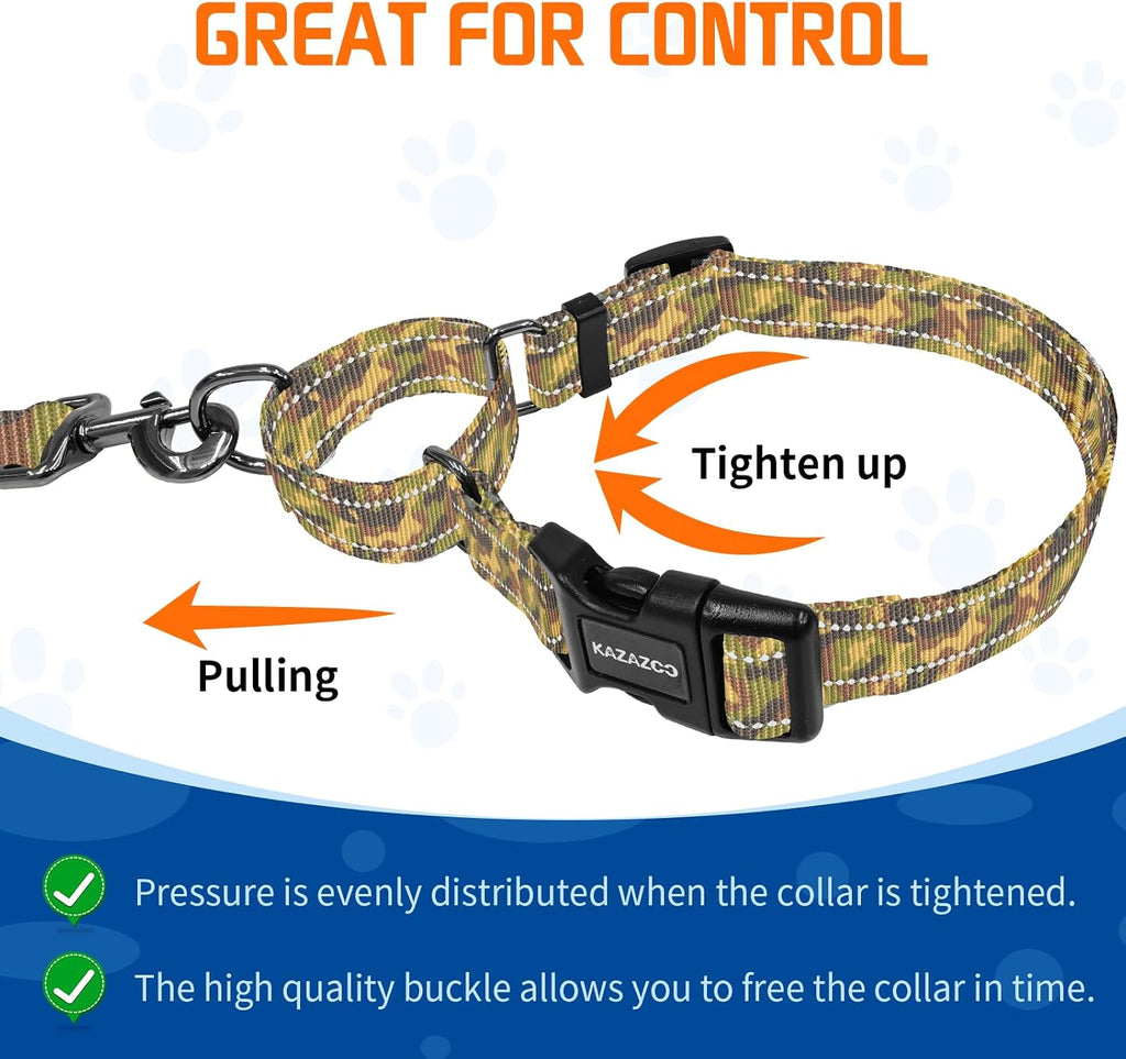 Kazazoo Reflective Martingale Collar for Dogs with Quick Release Buckle Adjustable Soft Durable Dog Collar for Small Medium Large No Pull Training Dog Collars-Camo M