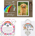 Rainbow Bridge Dog Memorial Gifts for Loss of Dog - Rainbow Bridge Pet Memorial Picture Frame Set with Fur Jar, Bracelet & Keychain - Sympathy Remembrance Keepsake for Pet Lovers
