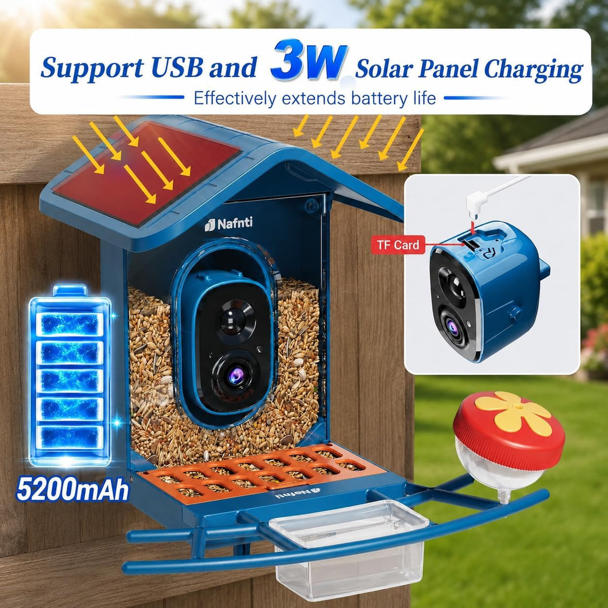 Smart Bird Feeder with Camera 5GHz No Subscription, Solar Powered