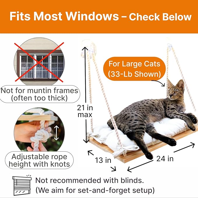 Large Cat Window Perch with Industrial-Grade Suction Cups – Solid Pine Wood - Image 5
