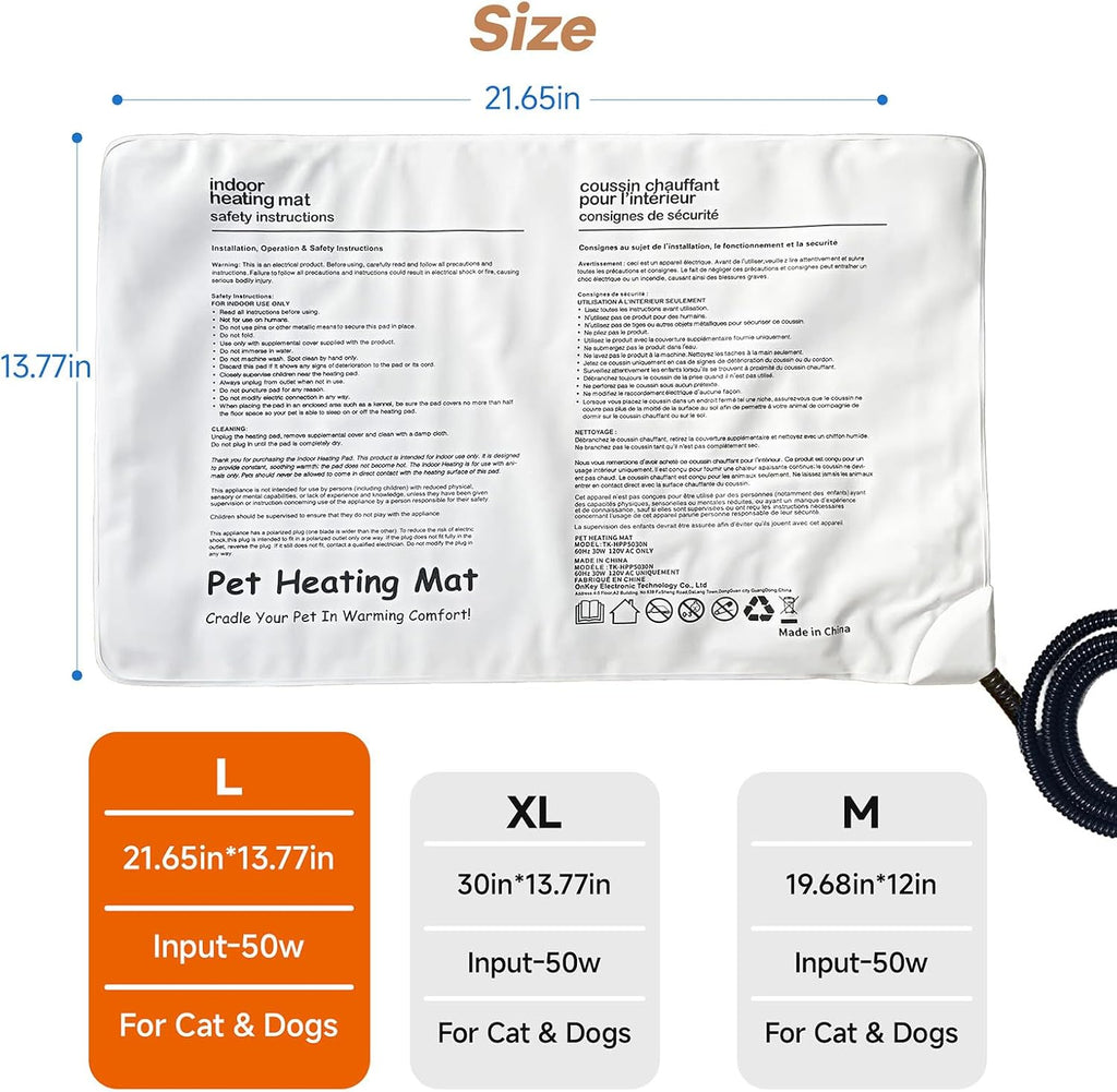 Cat Heating Pad for Bed Wamming: Electric 21.65"x13.77" Heated Cozy Mat with Removable Washable Cover Indoor Pet House Pillow Blanket for Puppy Kitty Nap Winter Reliefwith Auto Temperature Adjustment