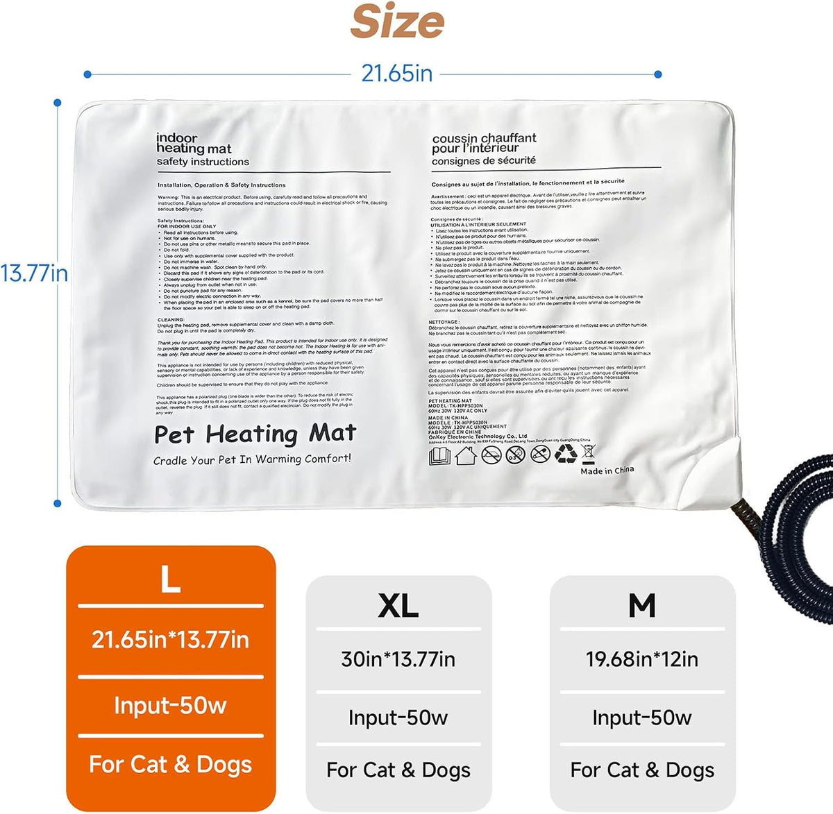 Cat Heating Pad for Bed Wamming: Electric 21.65"x13.77" Heated Cozy Mat with Removable Washable Cover Indoor Pet House Pillow Blanket for Puppy Kitty Nap Winter Reliefwith Auto Temperature Adjustment