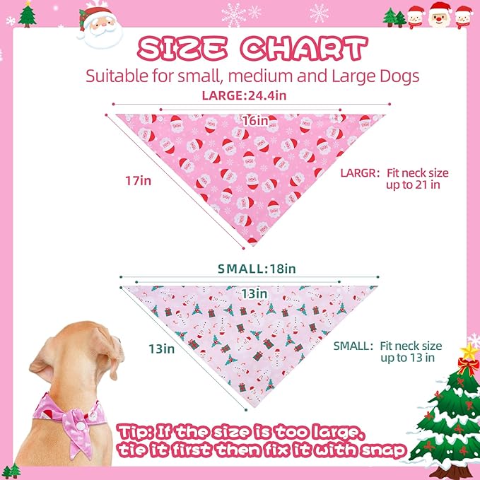 PAWCHIE Christmas Dog Bandanas 4 Pack, Reversible Dog Party Triangle Scarf Bibs - Image 2